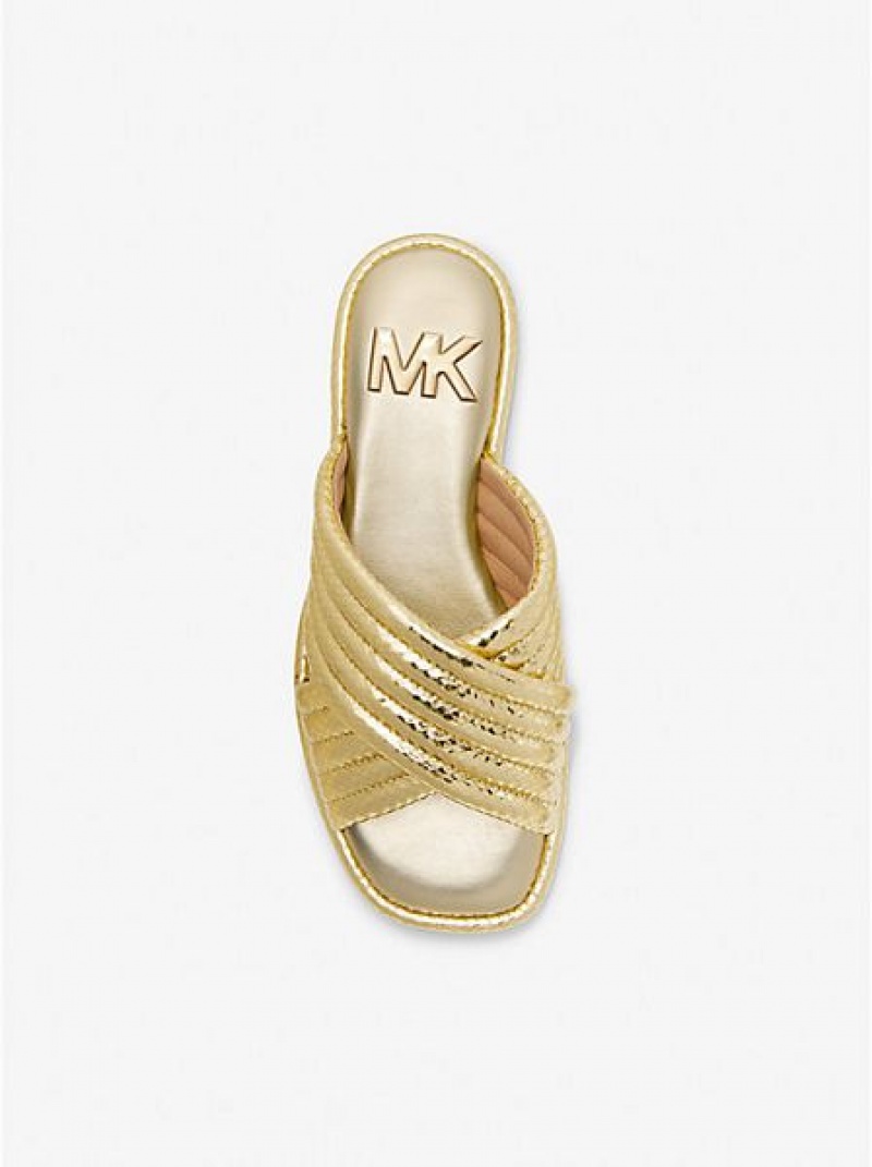 Sandalias Deslizantes Michael Kors Portia Acolchado Metallic Snake Embossed Cuero Mujer Doradas | 732948-TXH