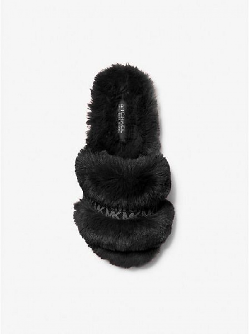 Sandalias Deslizantes Michael Kors Scarlett Faux Fur Mujer Negras | 038756-MNA