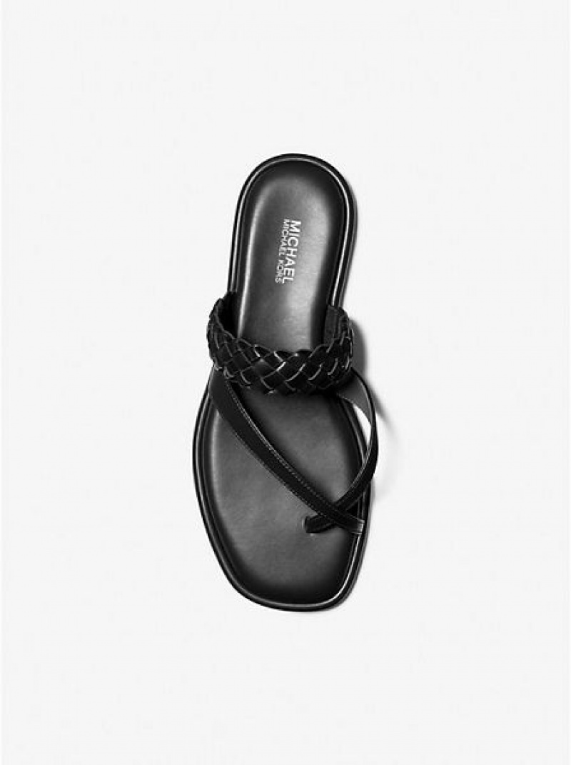 Sandalias Michael Kors Alba Braided Faux Cuero Chanclas Mujer Negras | 562917-WNV