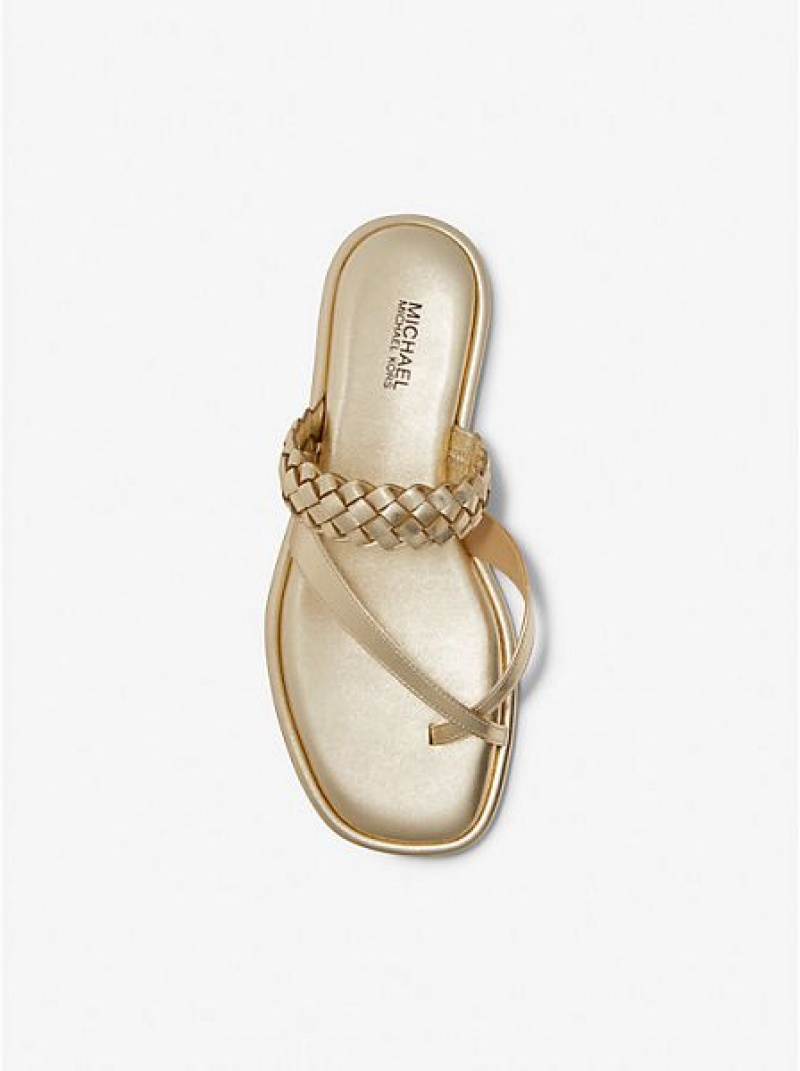 Sandalias Michael Kors Alba Braided Metallic Faux Cuero Chanclas Mujer Doradas | 580713-FNZ