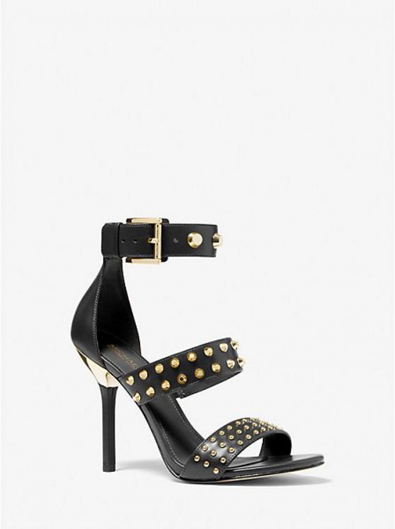 Sandalias Michael Kors Amal Astor Stud Cuero Mujer Negras | 187963-AKT