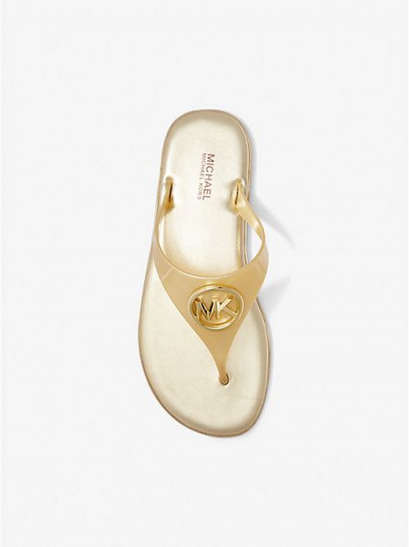 Sandalias Michael Kors Carmen Metallic Pvc Jelly Mujer Doradas | 847692-SNZ