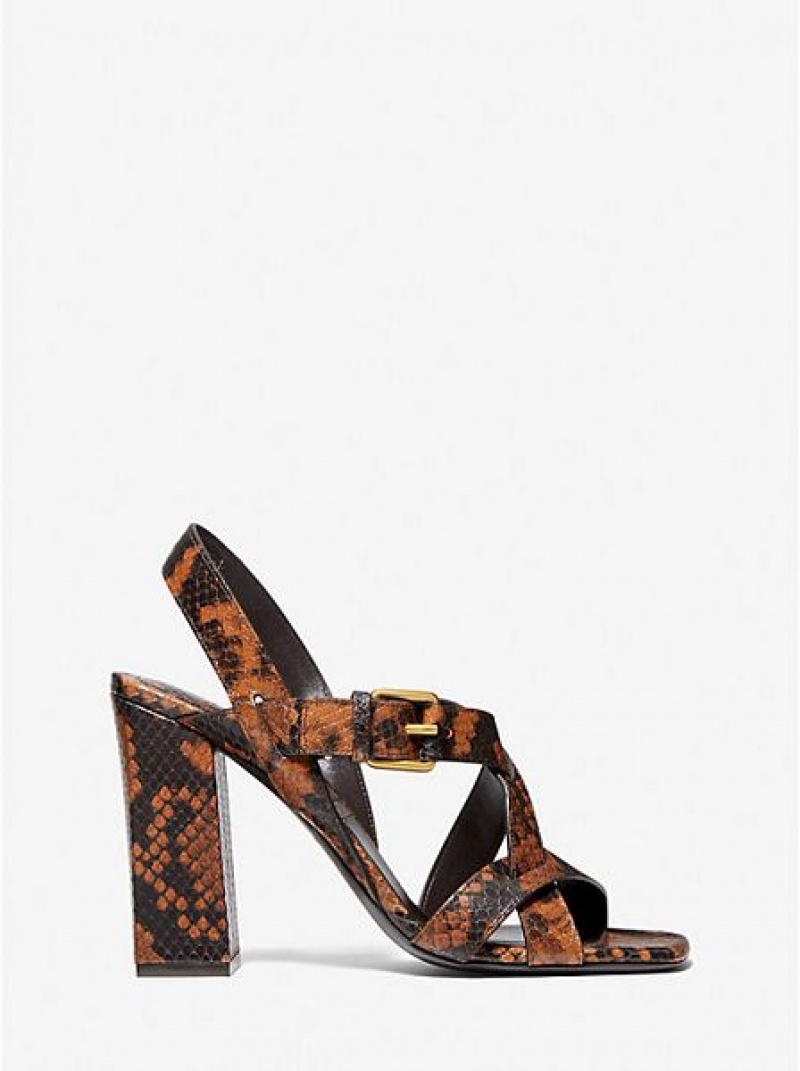 Sandalias Michael Kors Gladys Python Embossed Cuero Mujer Marrones | 543261-ULS