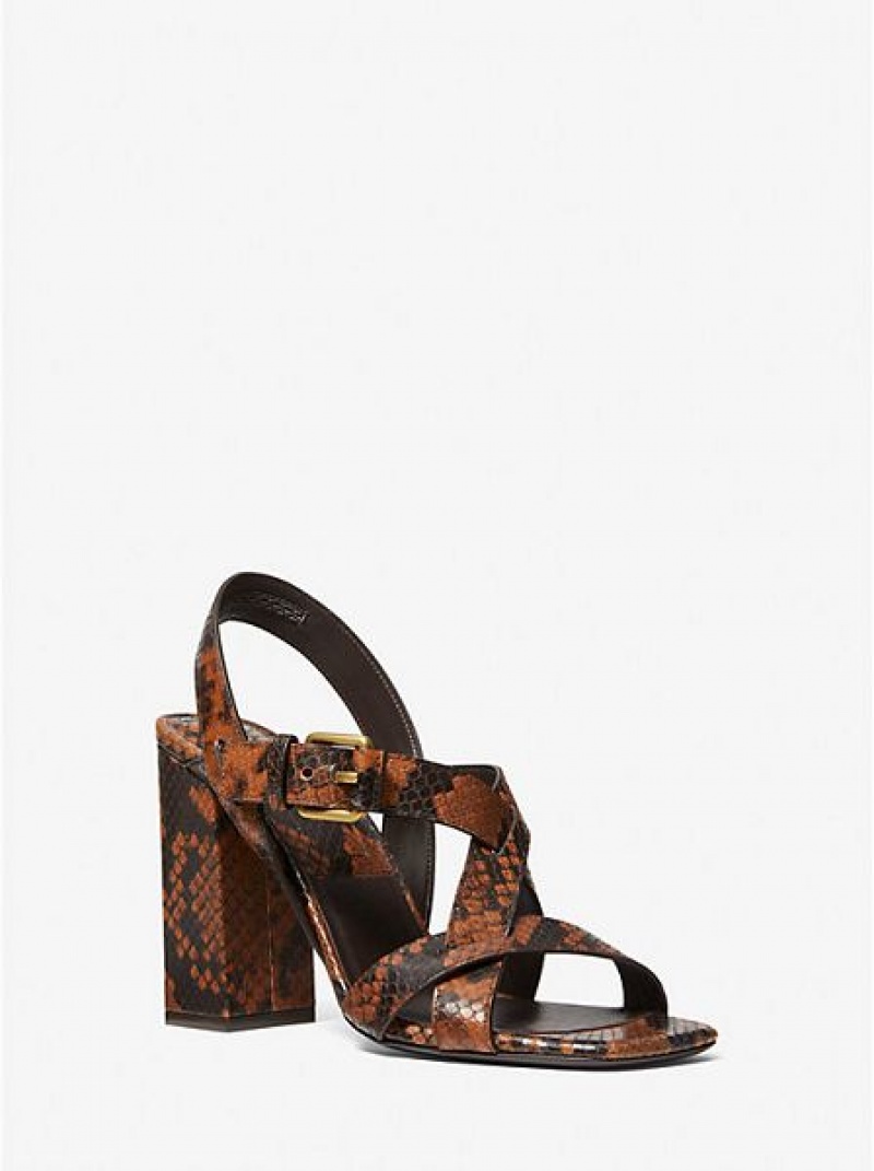 Sandalias Michael Kors Gladys Python Embossed Cuero Mujer Marrones | 543261-ULS