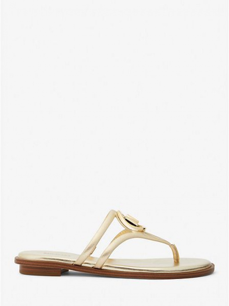 Sandalias Michael Kors Hampton Metallic Cuero Mujer Doradas | 195628-MVS