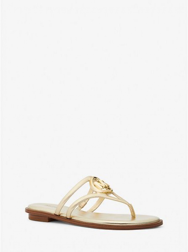 Sandalias Michael Kors Hampton Metallic Cuero Mujer Doradas | 195628-MVS