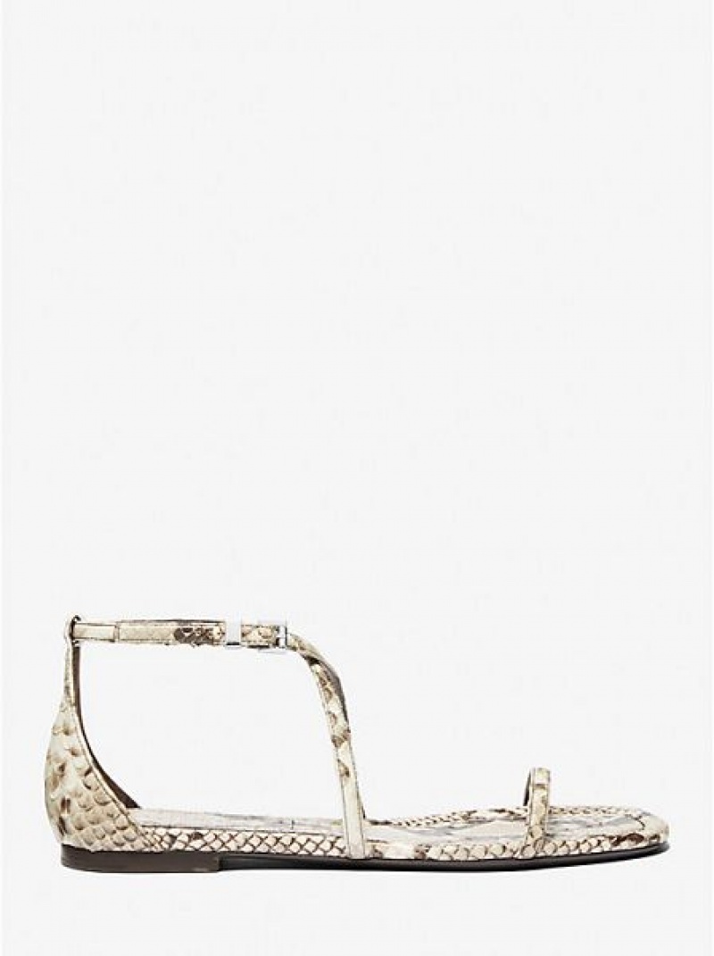 Sandalias Michael Kors Polly Python Embossed Cuero Mujer Beige | 853096-EMW