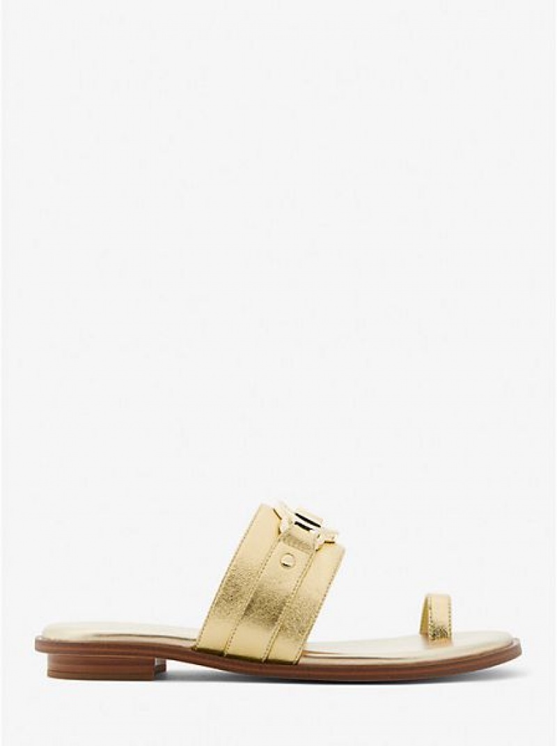 Sandalias Michael Kors Rory Metallic Cuero Mujer Doradas | 139506-KYE