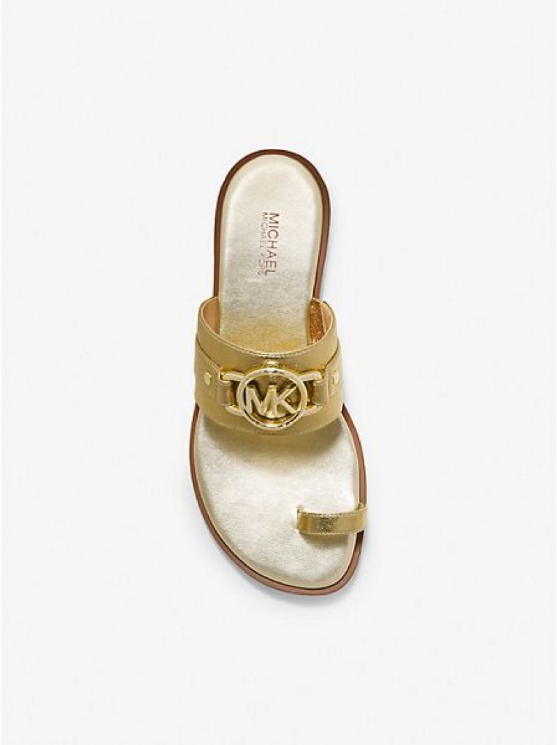 Sandalias Michael Kors Rory Metallic Cuero Mujer Doradas | 139506-KYE