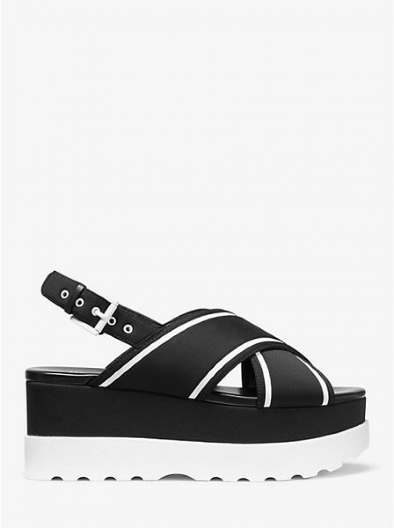 Sandalias Plataforma Michael Kors Becker Contrast-trim Scuba Mujer Negras Blancas | 146392-ONU