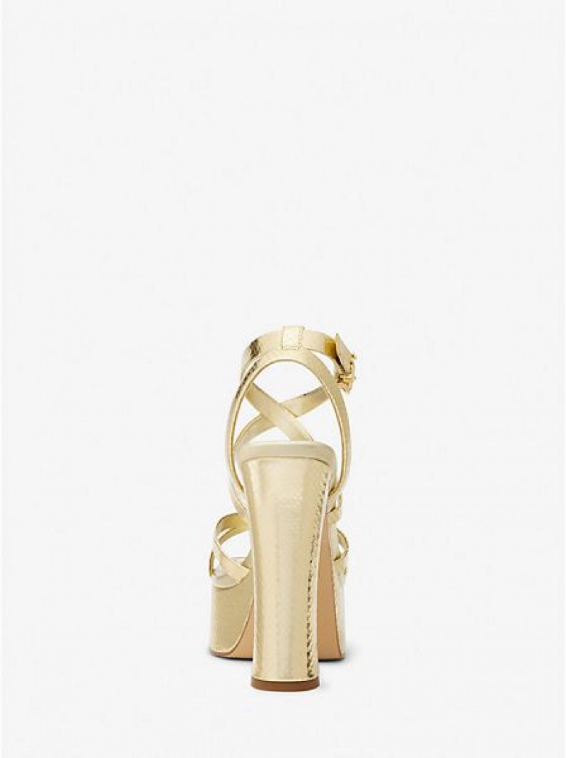 Sandalias Plataforma Michael Kors Paola Metallic Snake Embossed Cuero Mujer Doradas | 961372-JRD