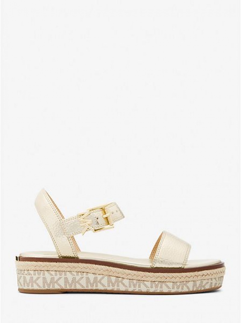 Sandalias Plataforma Michael Kors Richie Metallic Faux Cuero And Logo Alpargata Mujer Doradas | 145028-CSY