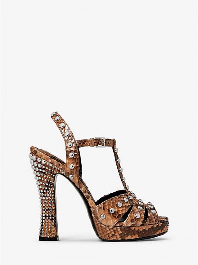 Sandalias Plataforma Michael Kors Rosanna Studded Python Mujer Marrones | 415807-WHY