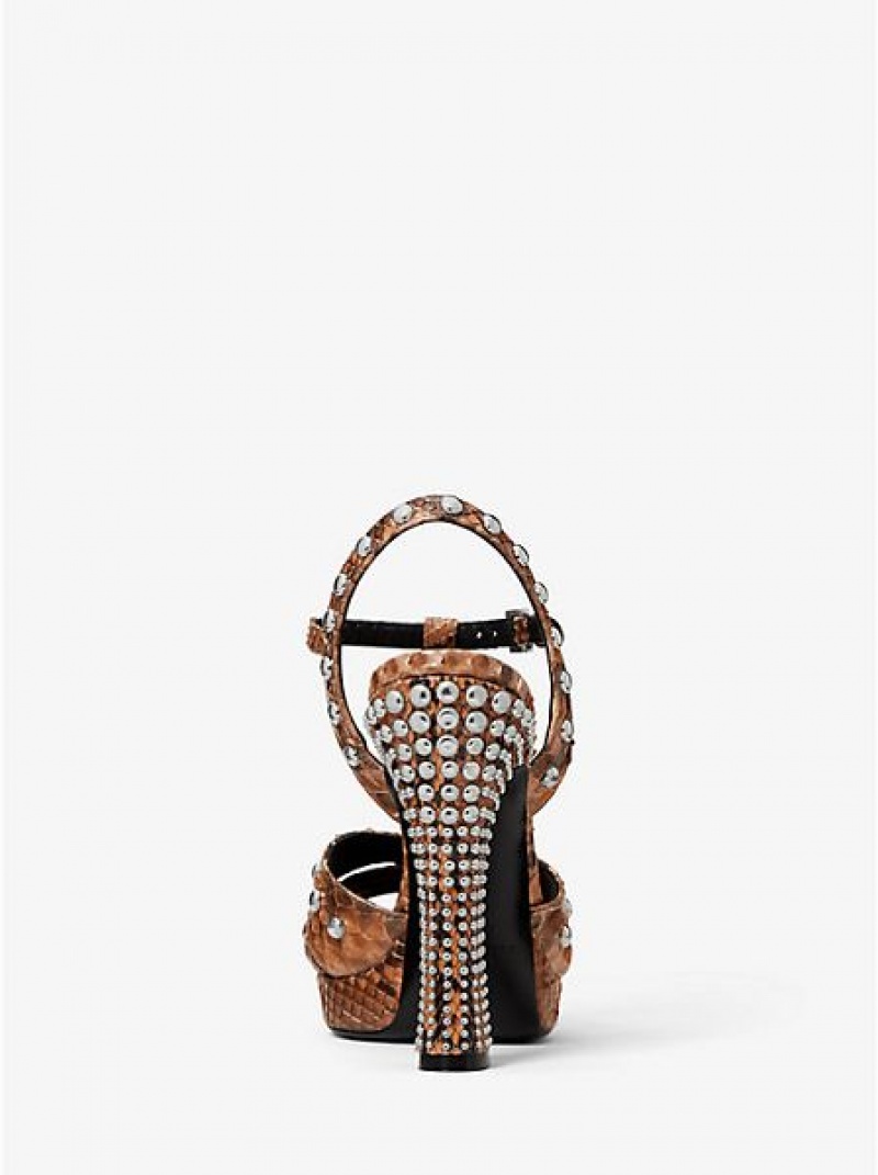 Sandalias Plataforma Michael Kors Rosanna Studded Python Mujer Marrones | 415807-WHY