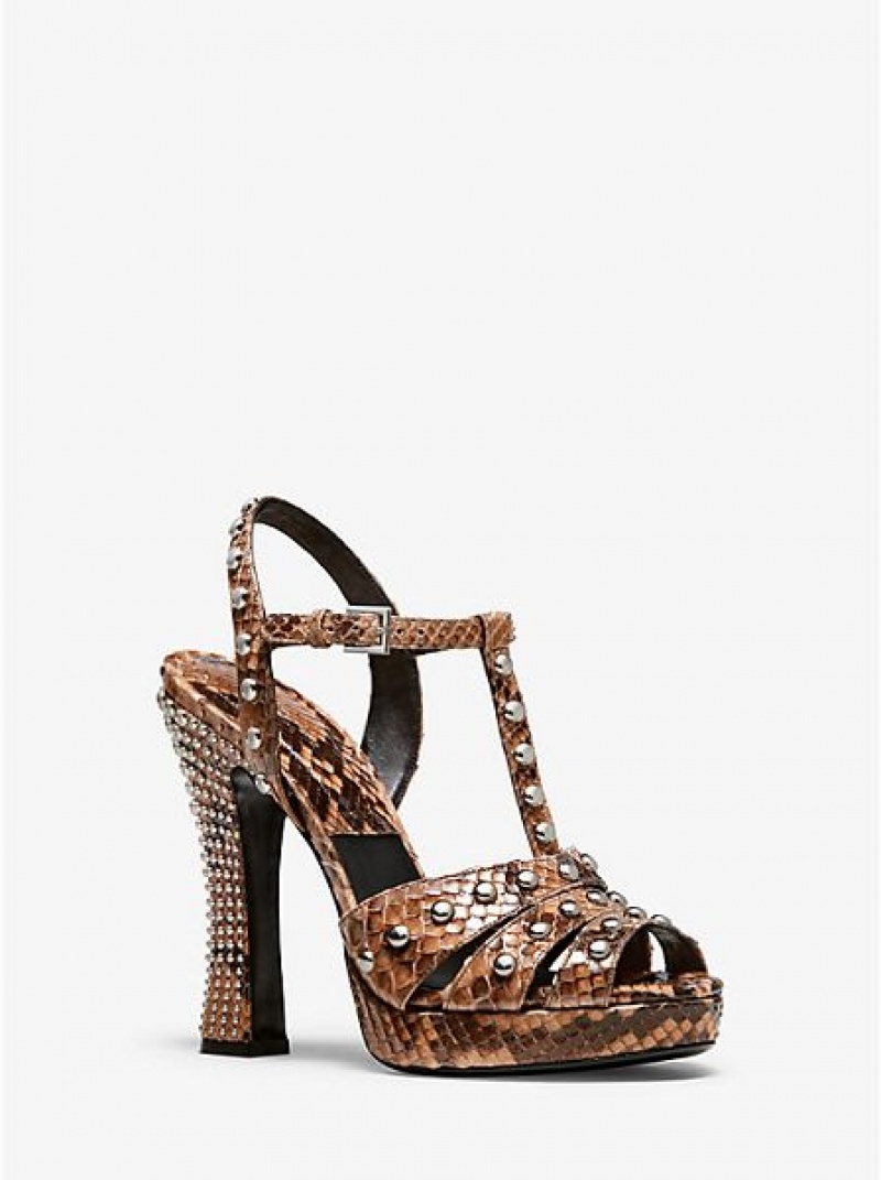 Sandalias Plataforma Michael Kors Rosanna Studded Python Mujer Marrones | 415807-WHY