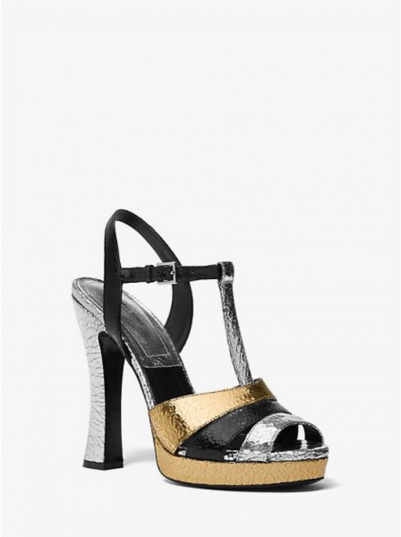 Sandalias Plataforma Michael Kors Rosanna Tri-color Crackled Calf Cuero Mujer Metal | 809352-JFU