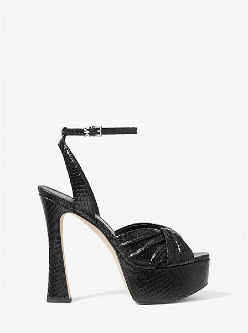 Sandalias Plataforma Michael Kors Selena Snake Embossed Cuero Mujer Negras | 987406-TNC