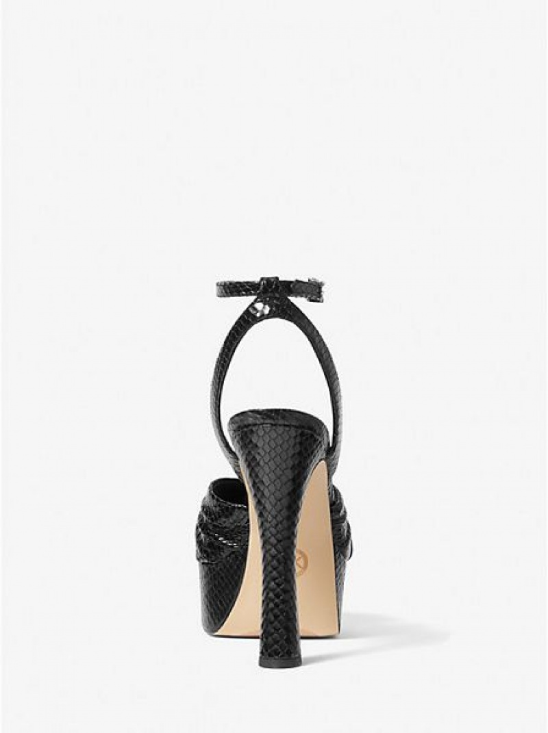 Sandalias Plataforma Michael Kors Selena Snake Embossed Cuero Mujer Negras | 987406-TNC