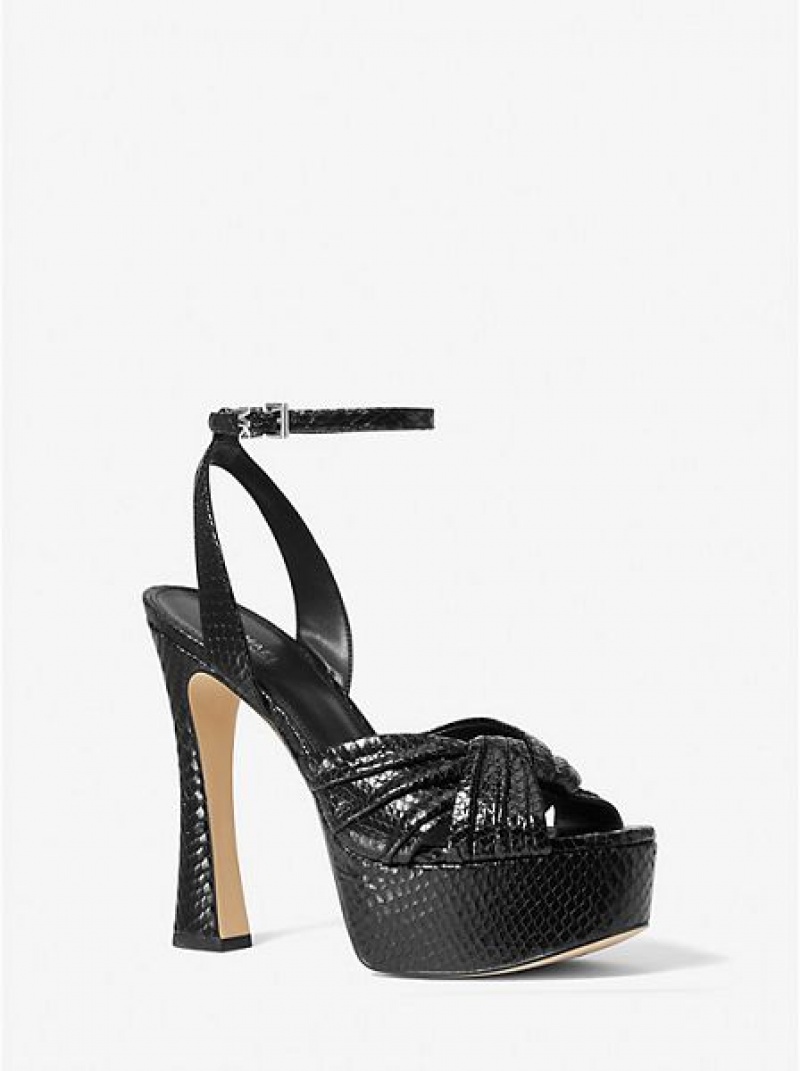 Sandalias Plataforma Michael Kors Selena Snake Embossed Cuero Mujer Negras | 987406-TNC