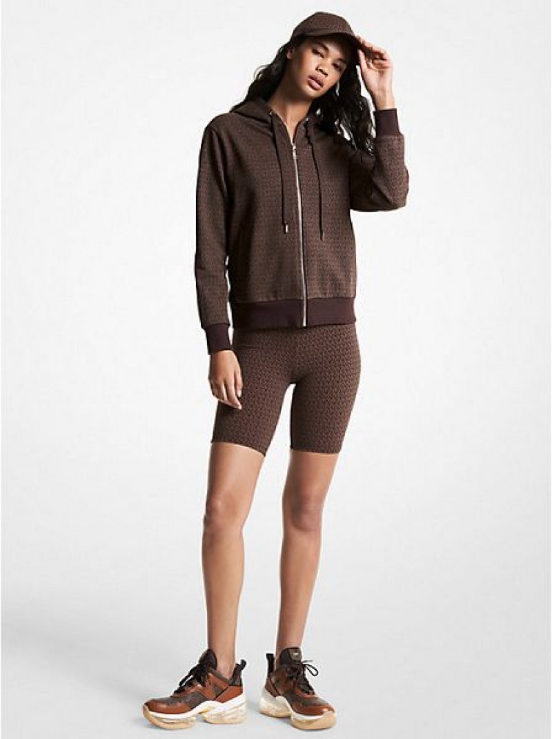 Sudadera Con Capucha Michael Kors Logo Organic Algodon Blend Zip-up Mujer Chocolate | 372560-QGW