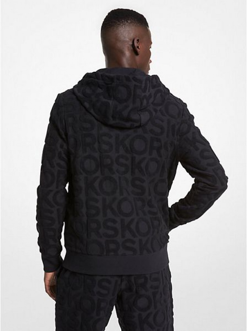 Sudadera Con Capucha Michael Kors Logo Terry Algodon Blend Zip-up Hombre Negras | 745268-FEZ