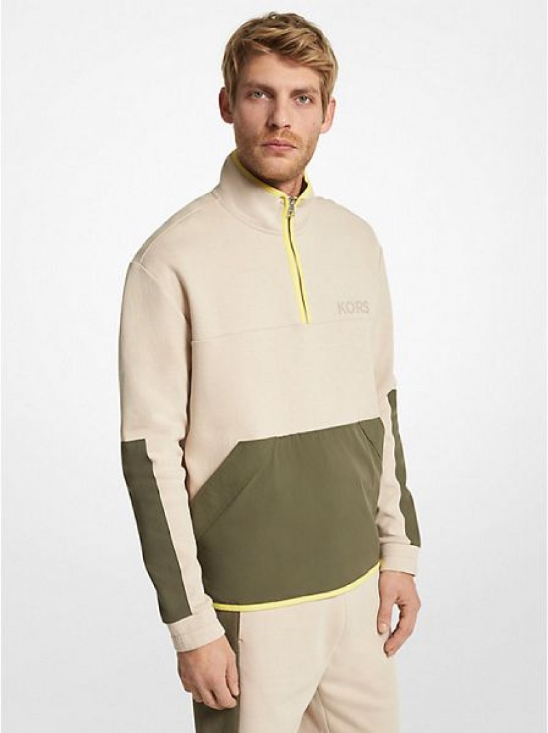 Sudaderas Michael Kors Algodon Blend Half-zip Hombre Verde Menta Marrones | 175324-ZKO