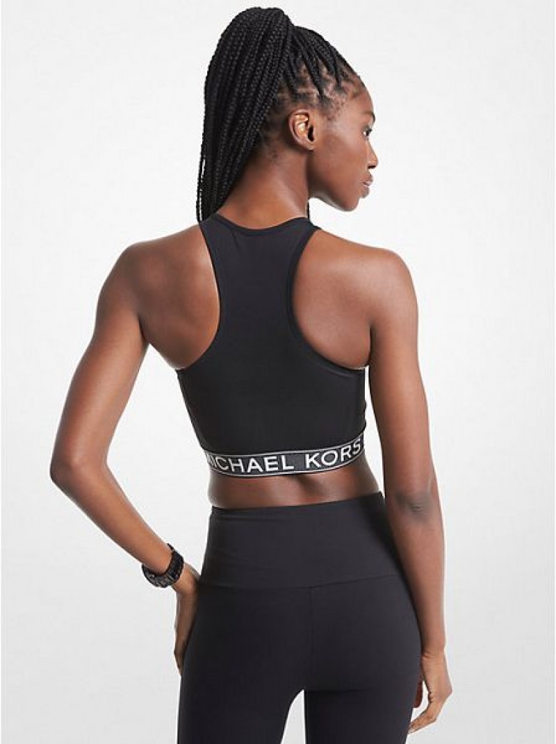 Sujetadores Deportivos Michael Kors Stretch Nylon Logo Tape Racerback Mujer Negras | 837046-KFR