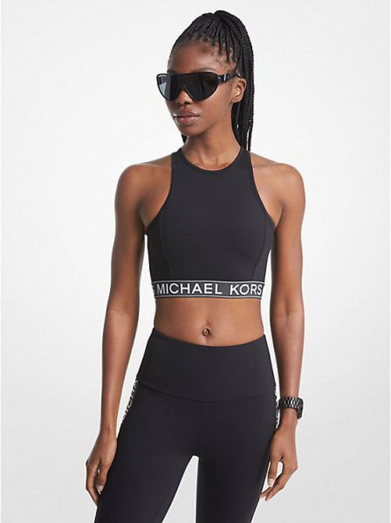 Sujetadores Deportivos Michael Kors Stretch Nylon Logo Tape Racerback Mujer Negras | 837046-KFR