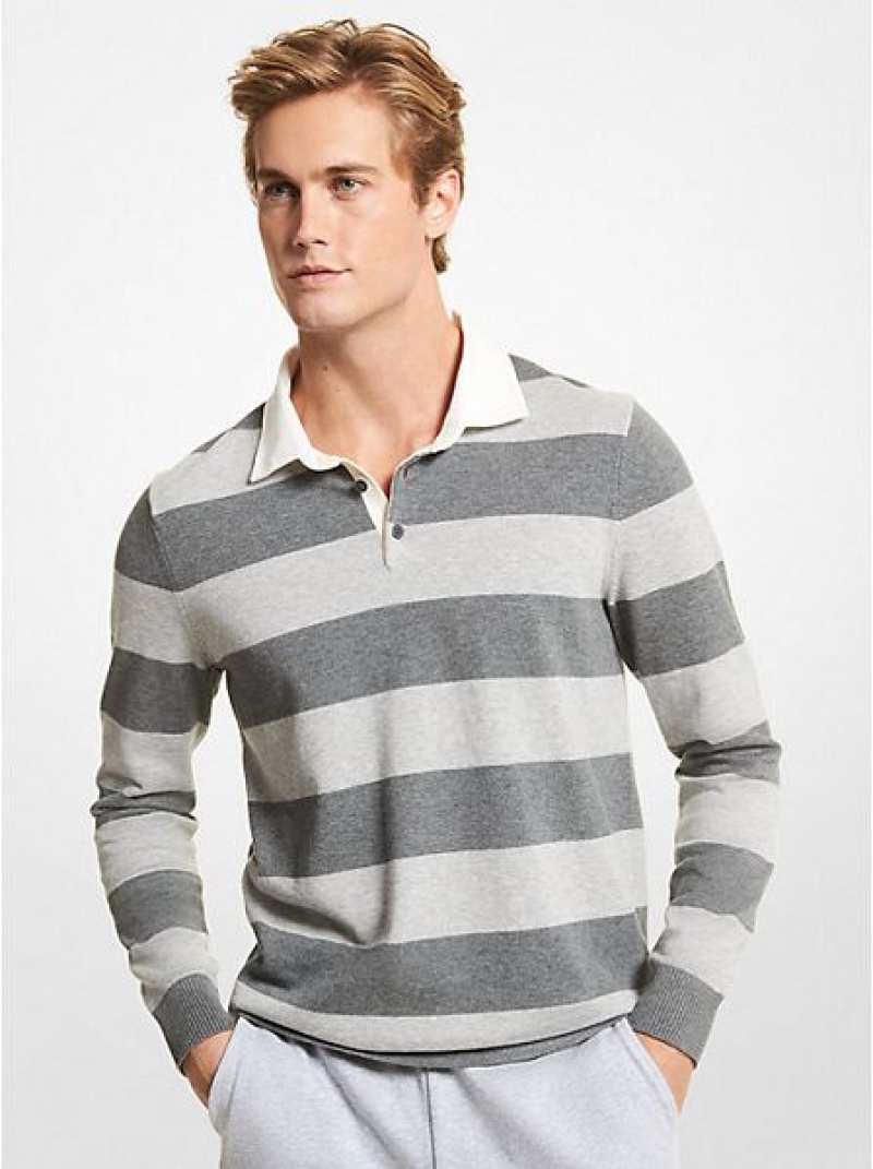 Suéteres Michael Kors A Rayas Stretch Algodon Rugby Hombre Gris | 541760-IWA