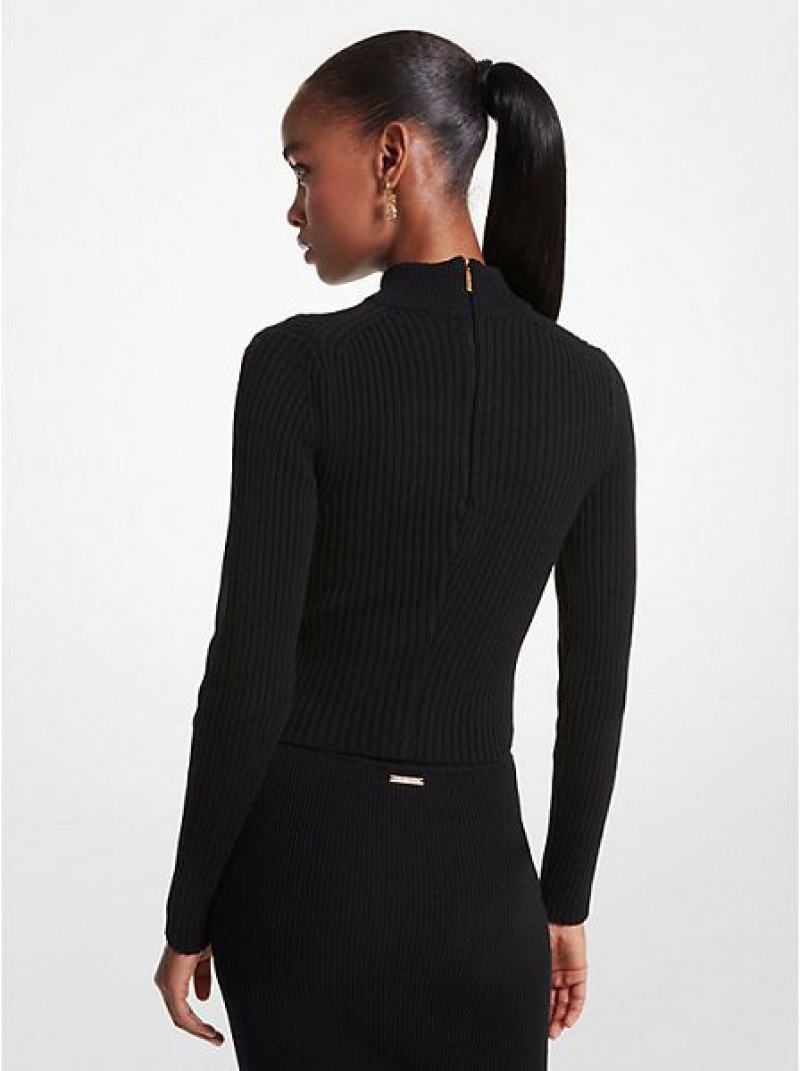 Suéteres Michael Kors Acanalado Merino Lana Blend Cropped Turtleneck Mujer Negras | 961085-JSK