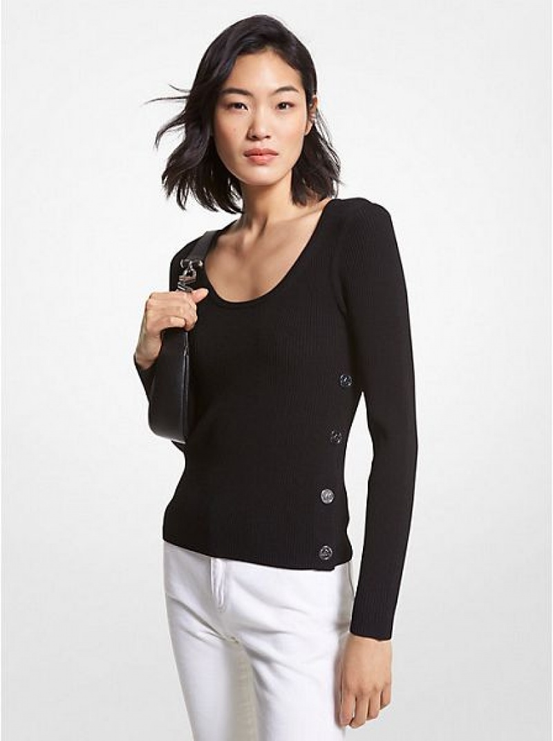 Suéteres Michael Kors Acanalado Stretch Knit Mujer Negras | 271386-FCM