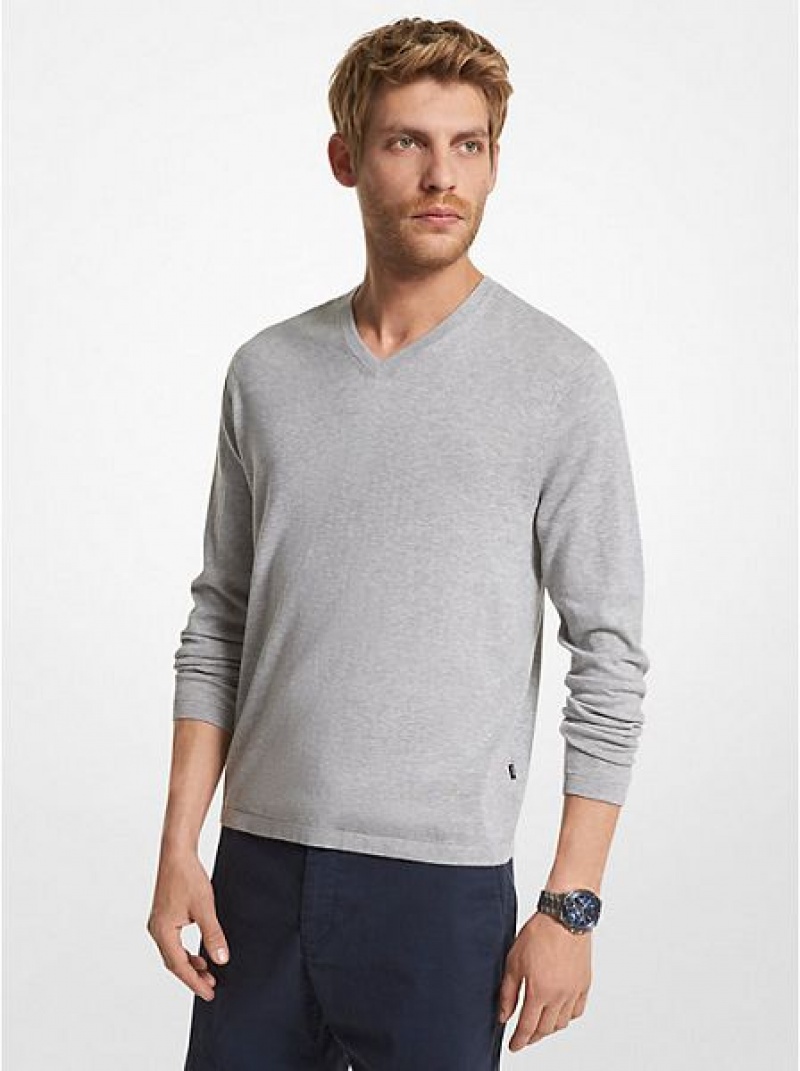 Suéteres Michael Kors Algodon Jersey V-neck Hombre Gris | 670391-TME