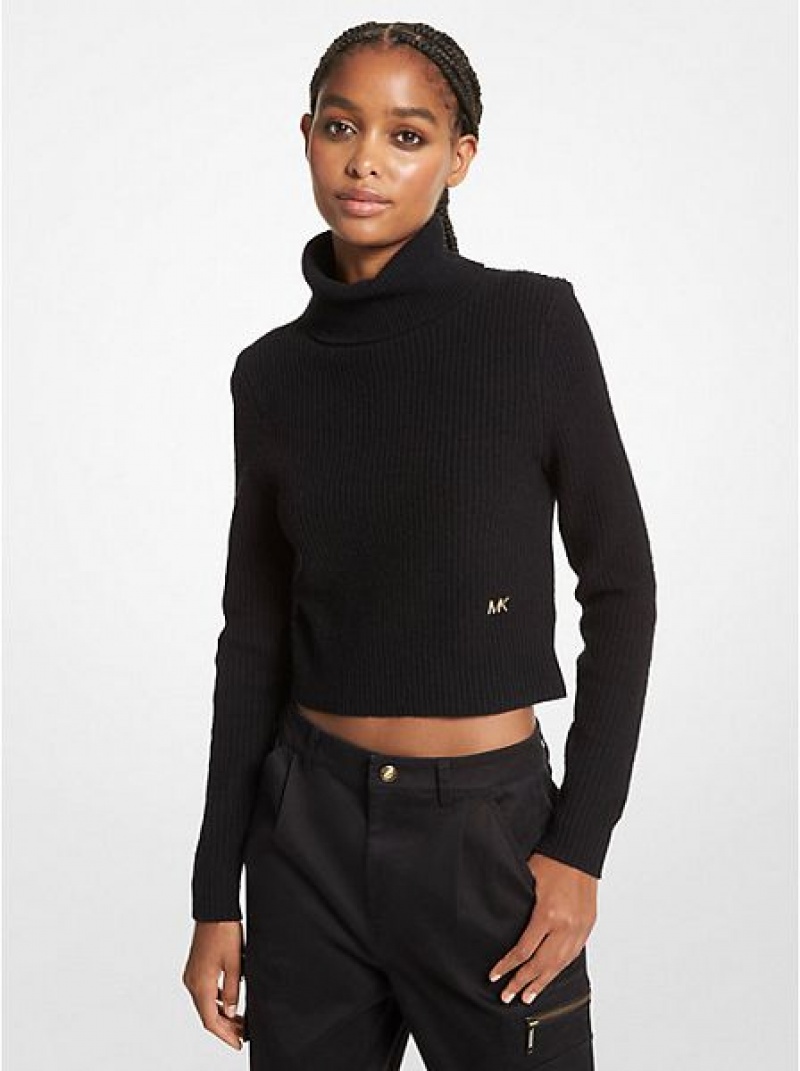 Suéteres Michael Kors Stretch Lana Cropped Turtleneck Mujer Negras | 526039-RJP