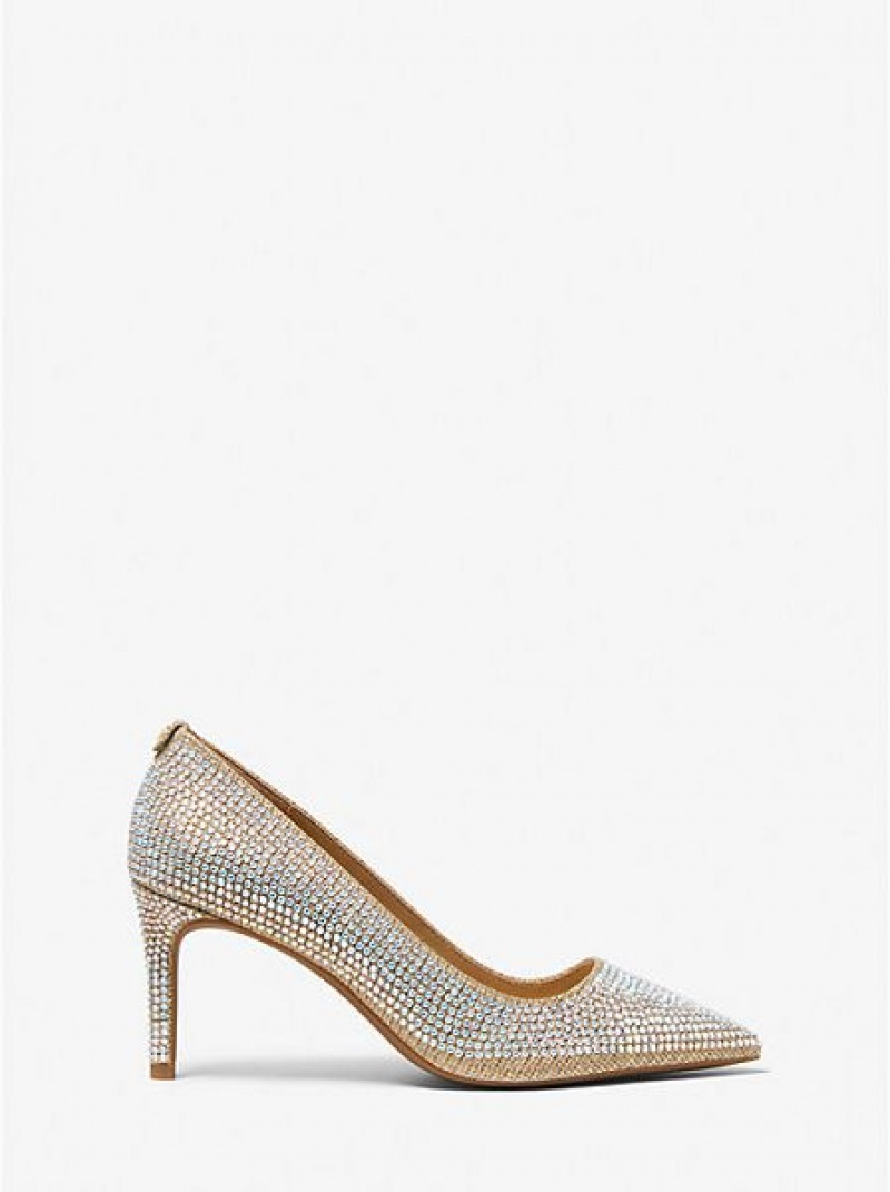 Tacones Michael Kors Alina Flex Crystal Embellished Glitter Chain-mesh Mujer Doradas | 176893-YFM