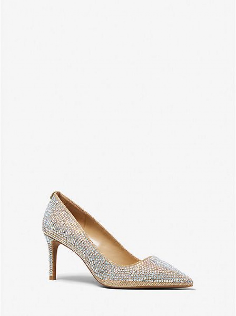 Tacones Michael Kors Alina Flex Crystal Embellished Glitter Chain-mesh Mujer Doradas | 176893-YFM