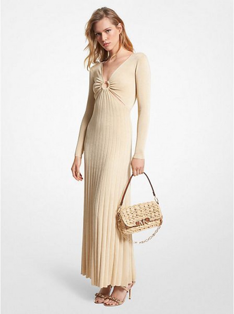 Vestido Largo Michael Kors Metallic Stretch Knit Ring Mujer Doradas | 601349-ZTG