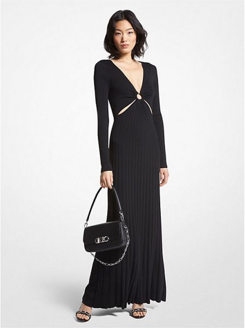 Vestido Largo Michael Kors Stretch Knit Ring Mujer Negras | 052391-YSO