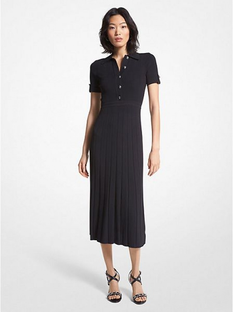 Vestido Michael Kors Acanalado Stretch Knit Polo Mujer Negras | 286394-FAO