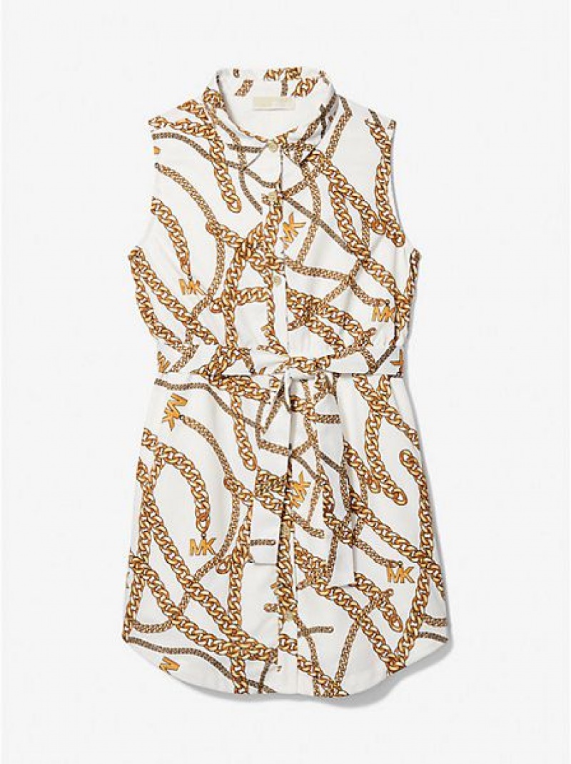 Vestido Michael Kors Chain-link Logo Print Woven Niños Blancas Doradas | 148569-JZR