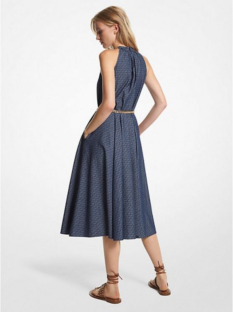 Vestido Michael Kors Logo Denim Jacquard Belted Halter Mujer Azul Marino | 958410-XDY