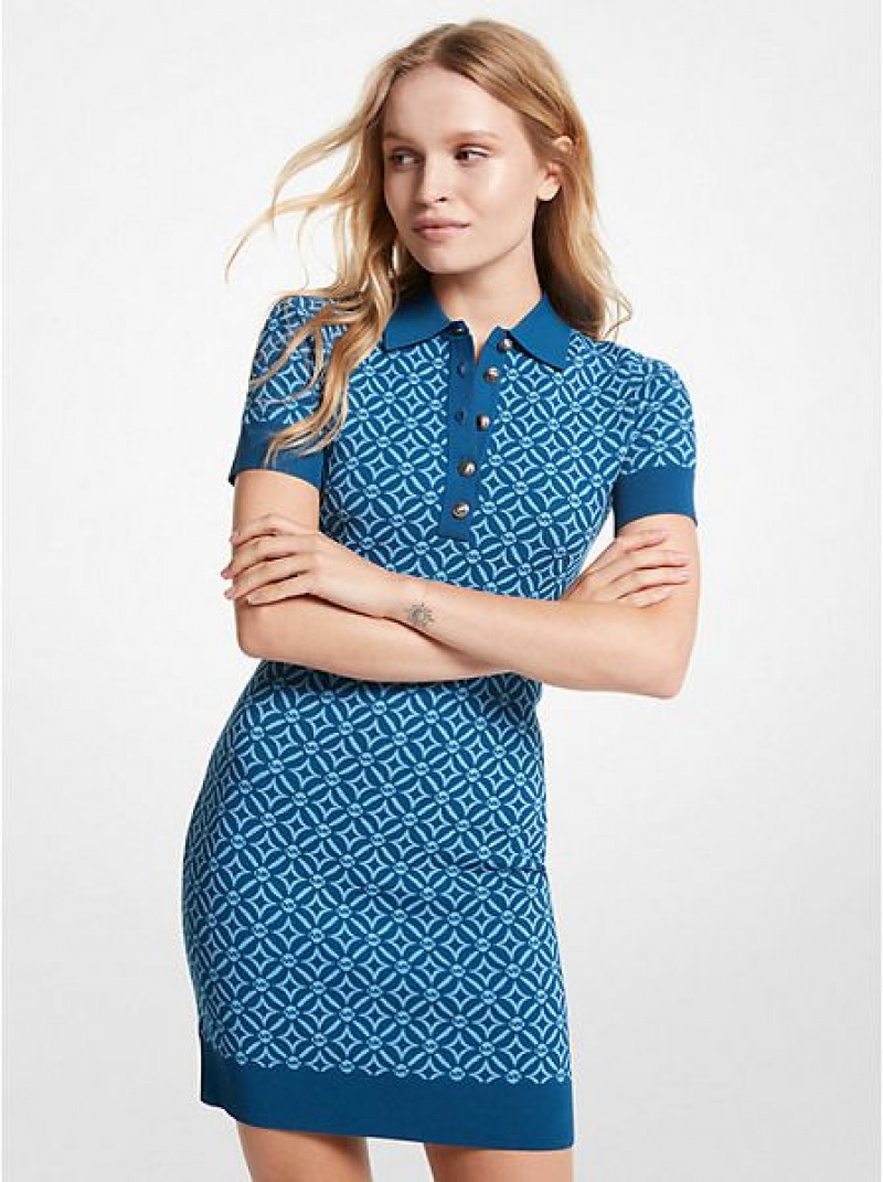 Vestido Michael Kors Logo Jacquard Polo Mujer Azules | 673954-FNV