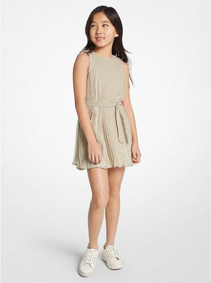 Vestido Michael Kors Logo Print Georgette Plisado Niños Blancas | 214356-YQA