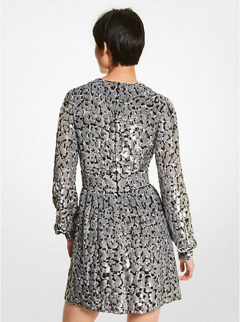 Vestido Michael Kors Sequined Leopard Print Georgette Mujer Gris | 134720-CAE