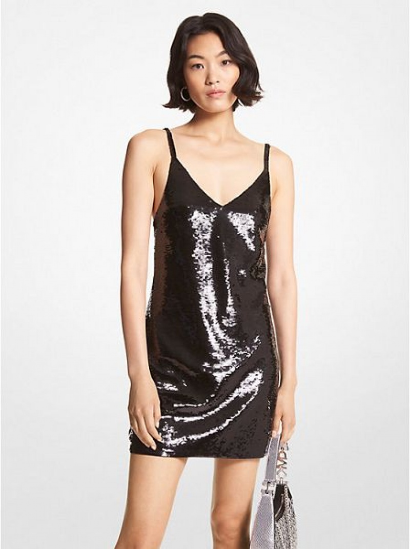 Vestido Michael Kors Sequined Mesh Tank Mujer Negras | 586210-IQE