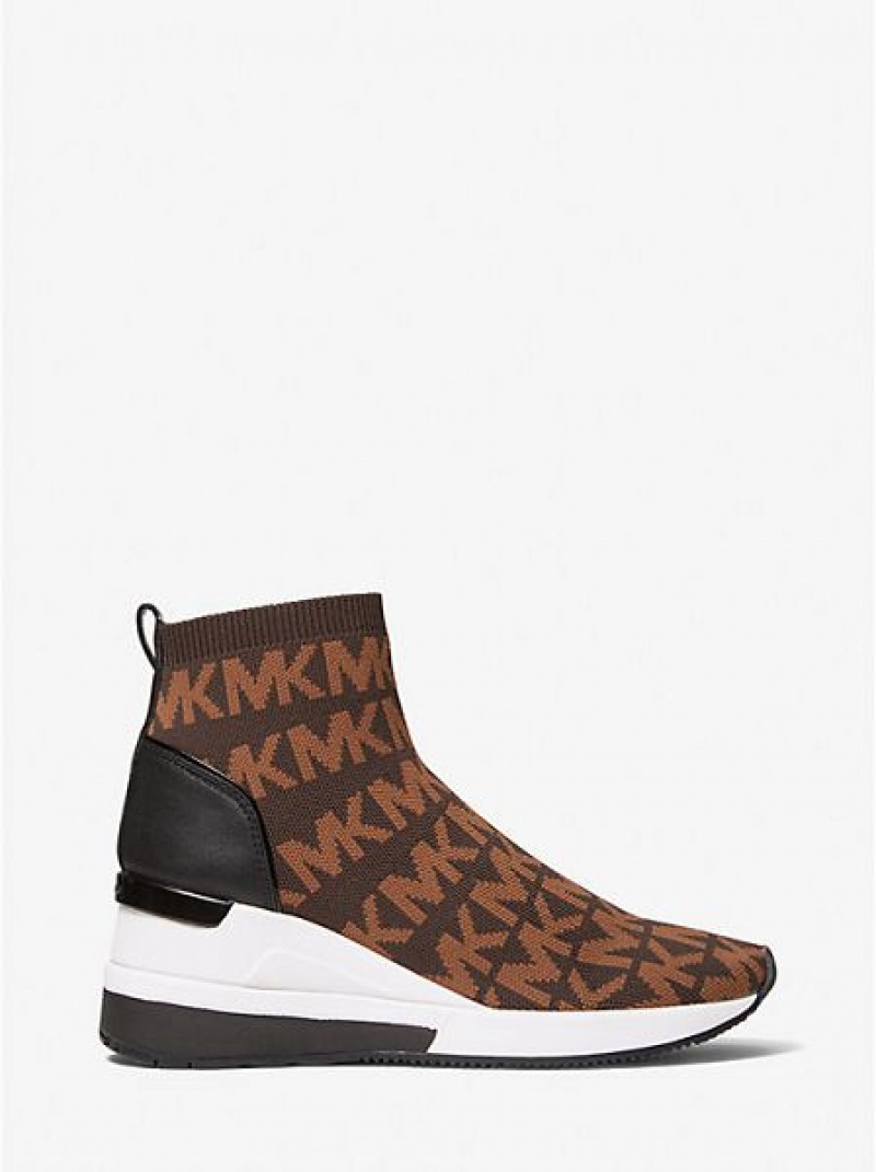 Zapatillas Michael Kors Skyler Logo Stretch Knit Sock Mujer Chocolate | 938420-KGA