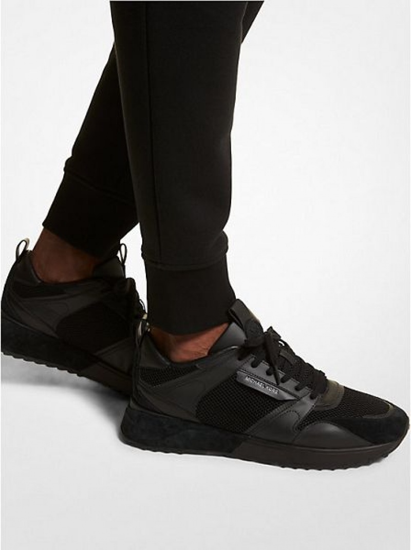 Zapatillas Michael Kors Theo Cuero And Mesh Hombre Negras | 241835-ABY