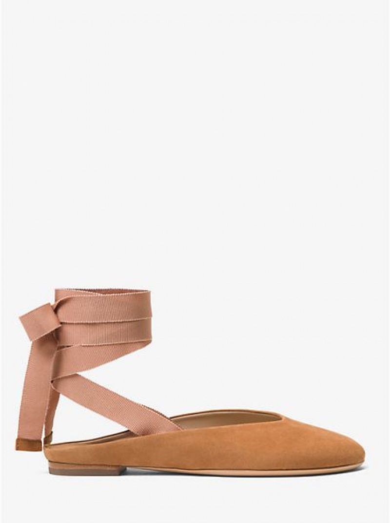 Zapatos Planos Michael Kors Maren Gamuza Encaje-up Mujer Marrones | 812736-OHA